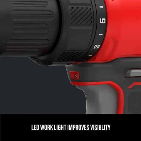 Close-up of the V20 Cordless Drill Driver Kit One Half Inch with LED light, emphasizing its visibility feature.