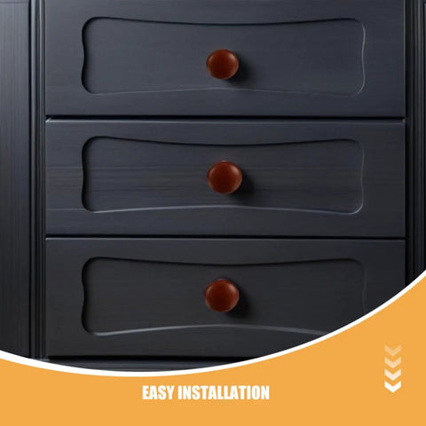10 Pack Rock Solid Round Wooden Cabinet Knobs Featuring Natural Grain And Smooth Grip Single Hole Furniture Drawer Pulls For Kitchen Cupboard Refresh And Wardrobe Doors on dark drawers.