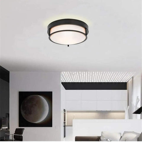 Black Flush Mount Ceiling Light 12 Inch Two Light Fixture For Bedroom Hallway Kitchen Living Room Close To Ceiling Modern Design Simple Install Versatile Ceiling Light For Any Space in modern living room
