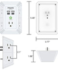 Top Shelf Compact Power Strip With Five Roomy AC Outlets And Four Fast Charge USB Ports, dimensions shown, designed for surge protection.