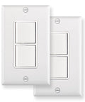 Front view of 2 Pack Combo Rocker Switch And Duplex Outlet With Wall Plate Included 15 Amp 120V Single Pole Light Switch Receptacle UL Listed Space Saving Design For Bathroom And Kitchen White