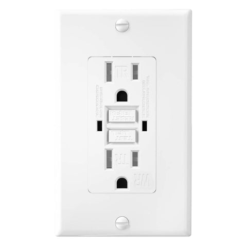 Self Test GFCI Outlet 15 Amp With LED Indicator Weather Resistant And Tamper Proof Receptacle UL Listed 10 Pack Includes Wall Plate And Screws Kid Safe Kitchen Bathroom Outdoors