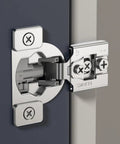 Heavy Duty Soft Close Cabinet Hinges 30 Pack Face Frame Half Inch Partial Overlay showing detailed installation on cabinet door.