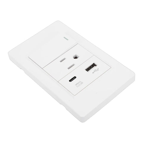 Rock Solid Heavy Duty Wall Outlet With Single Toggle Switch 15 Amp 3 Prong Socket Packed With Fast Usb Type C Charging Port, white design.