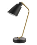 Industrial Luxe 17 Inch Desk Lamp In Matte Black With Antique Brass Accents, featuring fast charging USB port and rocker on off switch
