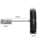 Go-To Metal Spring Closer Aluminum Alloy Rebound Door Stopper For White Doors with dimensions and components visible