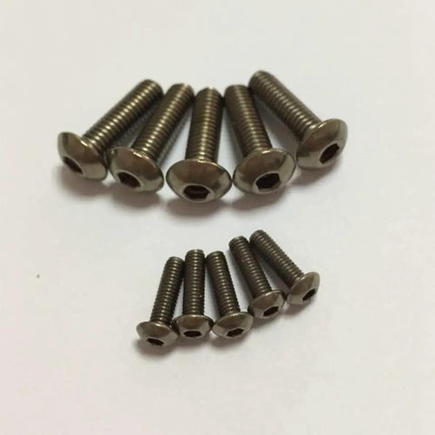 GR2 Titanium Button Head Screws M6 1.0 X 50mm Hex Socket ISO7380, various sizes in a fanned arrangement.