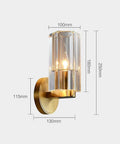 Super Sleek Modern Copper Brass Wall Sconce With Geometric Cylindrical Glass Shade For Bedroom Bedside And Living Room E14 Compatible Accent Lamp, 100mm x 250mm dimensions.