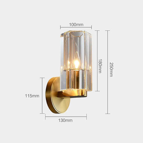 Super Sleek Modern Copper Brass Wall Sconce With Geometric Cylindrical Glass Shade For Bedroom Bedside And Living Room E14 Compatible Accent Lamp, 100mm x 250mm dimensions.