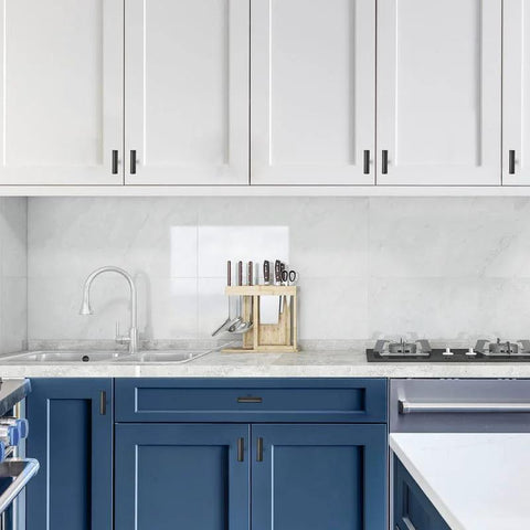 Matte Black 2 Inch Cabinet Knobs 30 Pack Stainless Steel Kitchen Cabinet Knobs With Round Edge for kitchens shown on white cabinets