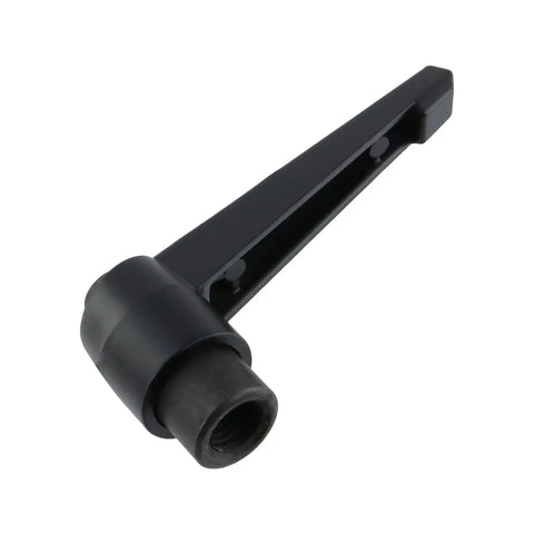 Hassle Free M12 Clamping Lever Handle, 95mm arm, black, designed for easy one hand adjustment in workshops.