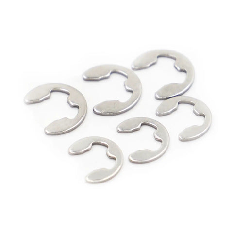 Boss Grade 304 Stainless Steel Shaft Bearing Retaining Ring Washer E Type Circlip Set In Assorted Sizes M1.2 Through M15 For Tough Machinery Projects 50 Pieces
