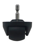 Front wheel caster for Cecotec vacuum cleaner; black plastic housing with metal mounting stem