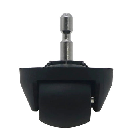 Front wheel caster for Cecotec vacuum cleaner; black plastic housing with metal mounting stem