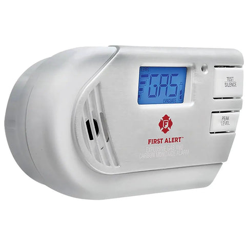 Combo Explosive Gas And Carbon Monoxide Alarm With Backlit Digital Display That Detects Propane Natural Gas Methane And CO AC Plug In With Battery Backup Remote Mute Easy Setup GCO1CN