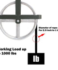 12 Inch Aluminum Scaffold Hoist Pulley With Dual Sealed Bearings image showing 1000 lb working load and rope size diagram.