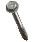 Close-up of No. 10 Strong Drive SD Connector Screw 2-1/2 Inch with quarter inch hex head and galvanized coating