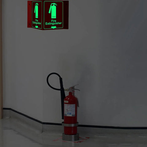 4 Pack Glow In The Dark Fire Extinguisher Projecting Signs Solid Acrylic Emergency Markers With No Fuss Mounting Kits For Knockout Nighttime Visibility And Worry Free Compliance