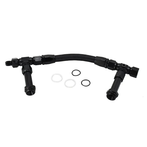 Premium Dual Inlet Fuel Line Kit With 8 An Male Flare Thread And 7/8" Size Built For Holley 4150 Carburetors Super Tough Black Finish That Nails The Look Plus Easy Swap Install For Your Ride. Black braided dual inlet fuel line kit with fittings and O-rings