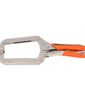 Super Tough Locking C Clamp Pliers Set Inch Duty Woodworking Face Tool With Rotating Pads For Welding And Pocket Hole Joinery Projects That Are 14 Inches Long, showing metal pliers with orange grips.