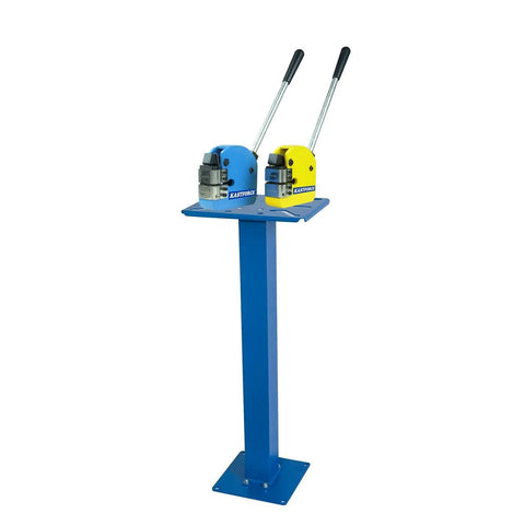 Sturdy Bench Grinder Stand With 13.7 Inch By 10 Inch Top Plate, 34 Inch Height, blue frame, holds two tools, universal fit