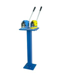 Metal Shrinker And Stretcher Combo Pack With Dual Bodies And Jaws, 2.5 Inch Throat, side view on a blue pedestal