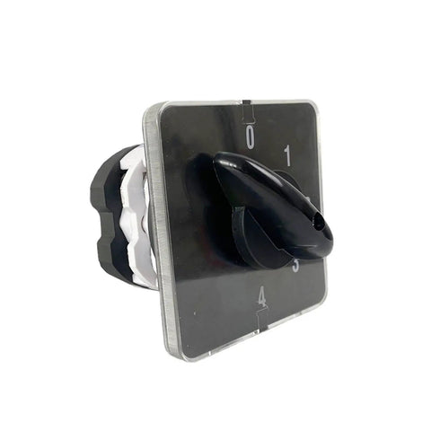 Changeover Rotary Cam Switch LW31 with 0 to 4 positions, 660V 50A, three stages, silver finish, front view