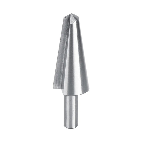 Built Tough Three Piece High Speed Steel Tapered Umbrella Step Drill Bit Set With No Nonsense Self Starting Tip and Smooth Chamfer Cutting for Metal Wood Plastic and Shop Floor Tasks, showing tapered steel drill bit.