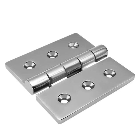 Premium 316 Stainless Steel Square Deck Door Hinge 100X100Mm Mirror Polish Finish showing polished surface and mounting holes.