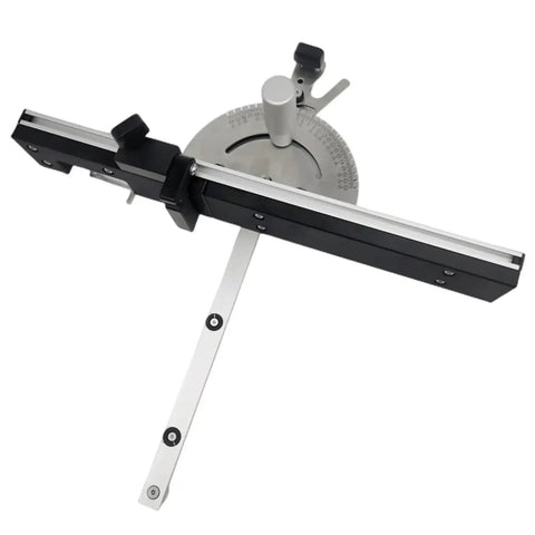 Dead On Precision Miter Gauge With Knockout Heavy Duty Aluminum Fence And Smooth Sliding Flip Stop For Table Saw And Router Assembly 450mm Tenon Block System And Jig, top view showing gauge and fence.