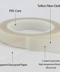Double Sided PTFE Tape White Teflon Film With Adhesive On Both Sides, 0.2mm thick roll showing PVC core and Teflon cloth