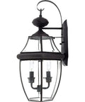 Two Light Outdoor Wall Lantern In Antique Brass Finish For Patio And Entry, Classic Newbury Style Mount Light, side view