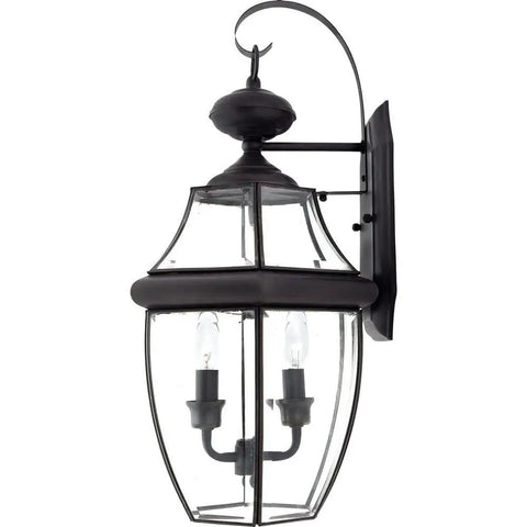 Two Light Outdoor Wall Lantern In Antique Brass Finish For Patio And Entry, Classic Newbury Style Mount Light, side view