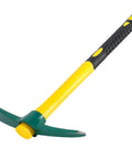 Heavy Duty Garden Pick Mattock Hoe with forged head and 15 inch shock absorbing rubber handle for digging and yard work.