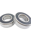 Close-up of two SA4303X2-2RS Bearing 17X47X24 Double Sealed 2RS B17-47D, showing durable build and smooth edges.