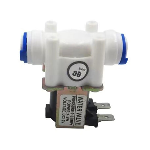 3/8 Inch DC 12V Solenoid Valve Normally Closed Water Inlet Flow Switch With Push Fit Quick Connect, white plastic with metal parts