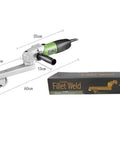 Top Shelf 800W Electric Angle Grinder With Beefed Up Long Arm For Fillet Weld Cleanup And Polish Adjustable 1100 To 4500 Rpm Speed 110V Garage Workhorse For Metal Surface Prep And Pipes next to its packaging.