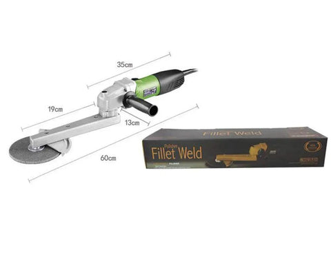 Top Shelf 800W Electric Angle Grinder With Beefed Up Long Arm For Fillet Weld Cleanup And Polish Adjustable 1100 To 4500 Rpm Speed 110V Garage Workhorse For Metal Surface Prep And Pipes next to its packaging.