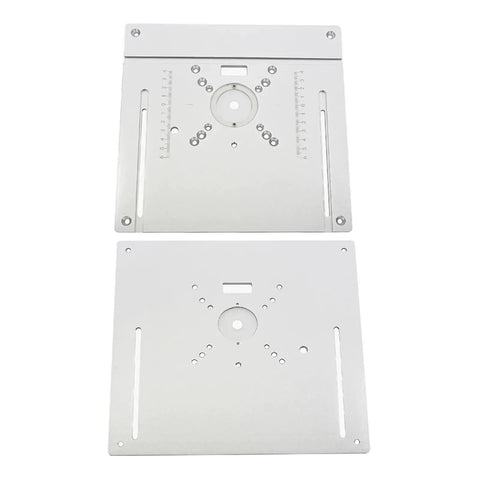 Rock Solid Aluminum Router Table Insert Plate With Precision Miter Gauge Guide Set Drop In Ready Table Saw Flip Top Mount showcasing flat surfaces and measurement markings.