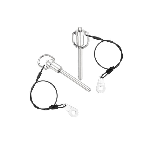 Two Pack 1/4 Inch By 2 Inch Quick Release Pins, Stainless Steel Ball Locking Pins With Ring Handle And Wire, 304 Marine Grade, Silver