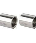 Beefy One Half Inch Female To One Half Inch Female Pipe Coupler Fitting About One Inch Long 304 Stainless Steel Connector Great For Plumbing Gas Refrigeration And Vacuum Systems 2 Pack, showing two couplers side by side with clear threading detail.