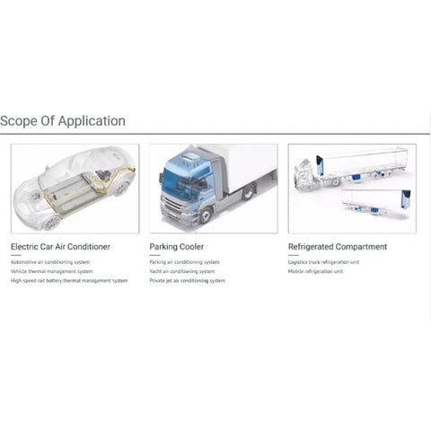 Electric car air conditioner, parking cooler and refrigerated compartment applications for Heavy Duty 50Cc 800V R290 Dc Air Conditioner.