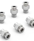 Six 304 stainless steel push-to-connect pneumatic fittings, 1/4 NPT male, for 1/4 OD tubing.
