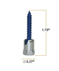 Three Eighths Inch Screw Swivel Threaded Rod Anchor For Wood Installs At Forty Five Degree Tilt From Vertical Blue Climaseal Finish No Predrilling Required Pack Of Twenty Five, shown with dimensions