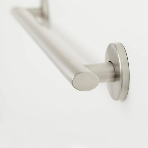 Close-up angle of 36 Inch Decorative Oval Wall Mount Grab Bar With Concealed Flanges, 1.5 Inch Diameter, ADA Compliant Satin Finish