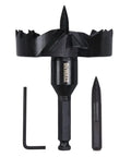 Self Feed Wood Drill Bit 3-5/8 Inch With 7/16 Ball Groove Shank Cutting Softwood Like Hot Butter And Delivering No Nonsense Heavy Duty Performance For Any Weekend Warrior Or Pro, featuring sharp spurs and a hex key.