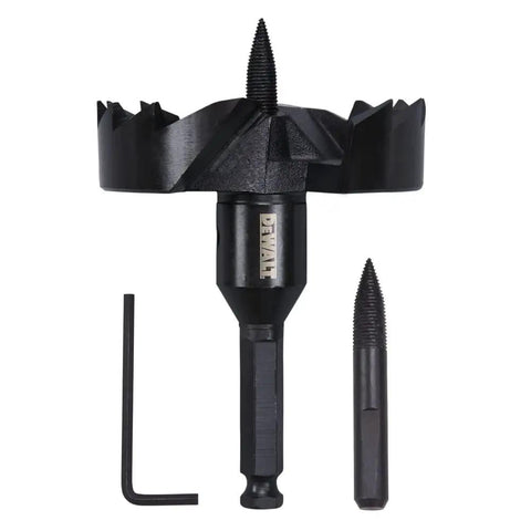Self Feed Wood Drill Bit 3-5/8 Inch With 7/16 Ball Groove Shank Cutting Softwood Like Hot Butter And Delivering No Nonsense Heavy Duty Performance For Any Weekend Warrior Or Pro, featuring sharp spurs and a hex key.
