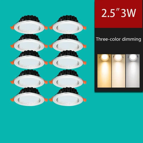 WKNHHL Recessed Lighting Housing Trim Kits, 10-Pack, 2.5 inch LED recessed downlight with three-color dimming.