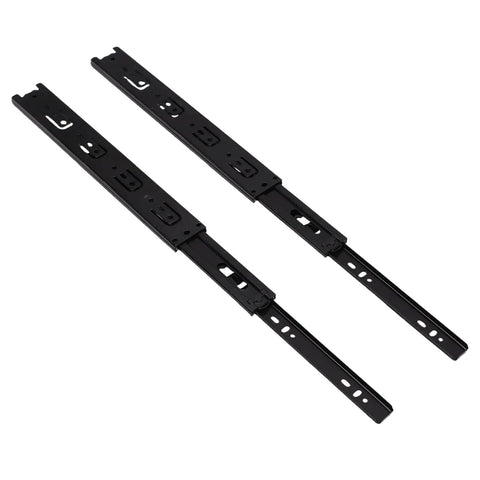 Beefy 12 Inch Side Mount Drawer Slides With 100 Pound Capacity In Cold Rolled Steel For Vanities Desks And Cabinets, Heavy Duty Rails Built To Take A Beating, Perfect For Kitchen And Bath Renovations. Black 12-inch side-mount steel drawer slides, pair