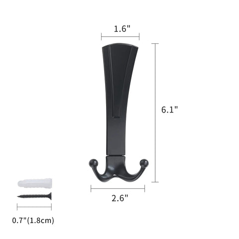 Matte Black Stainless Steel Wall Mounted Coat Hooks Set Offers Top Shelf Durability Featuring Three Large Rugged Picks And Three Small Sleek Options, 6.1" tall hook with dual knobs.